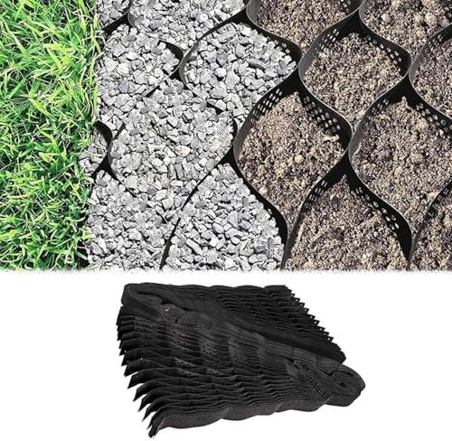 CMYUN Kiesgitter Bodengitter aus Kies Durchlässig, Faltbar Paddockplatten für Einfahrt, Gehweg Und Weg, Bienenwabe Kieswaben für Parkböschungen, Kieswaben mit Vlies(2m x 4m (6.5ft x 13ft))