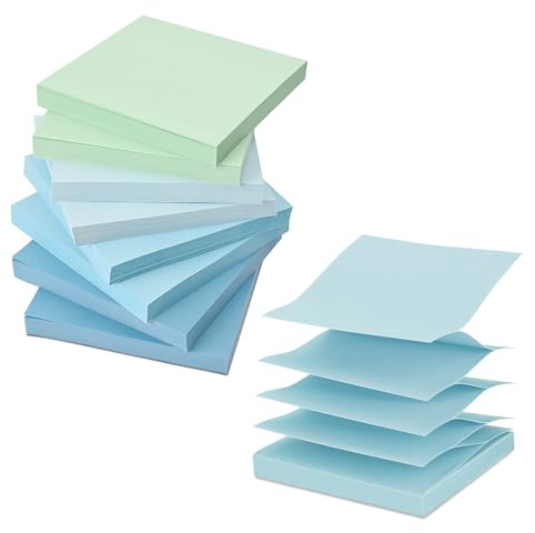 BAYTORY 640 Blatt Pop Paper Up Haftnotizen, 3 x 3 Zoll, selbstklebende Notizblöcke, Blaue Haftnotizblöcke mit Farbverlauf, Memoblöcke für das Schulbüro (Blaue Serie)