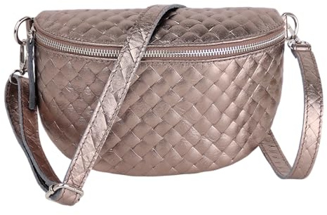 MIRROSI Bauchtasche Damen, Echtleder, Leder, Made in Italy, Umhängetasche, Brusttasche, Schultertasche für jeden Anlass (1 Tasche & 1/2 Gurt(e)) ca.25x16x7cm