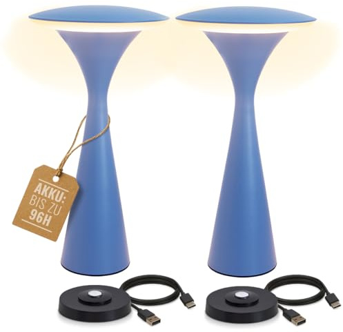 8 seasons 2er Set Tischlampen kabellos Hello Space (Blau) Indoor & Outdoor | Touch, stufenlos dimmbar, USB Ladestation, 3 Weißtöne 3000/4500/6500 K, LED Akku Designer Tischleuchten aus Aluminium