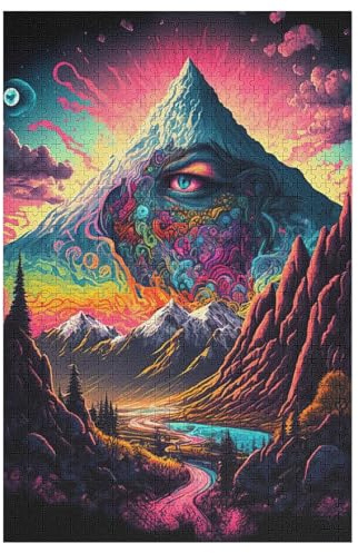 Psychedelic Valley 1000 Teile Puzzles Für Erwachsene Holzpuzzle Familienpuzzlespiel Stressabbau-Puzzle Für Kinder Ab 12 Jahren （78×53cm）