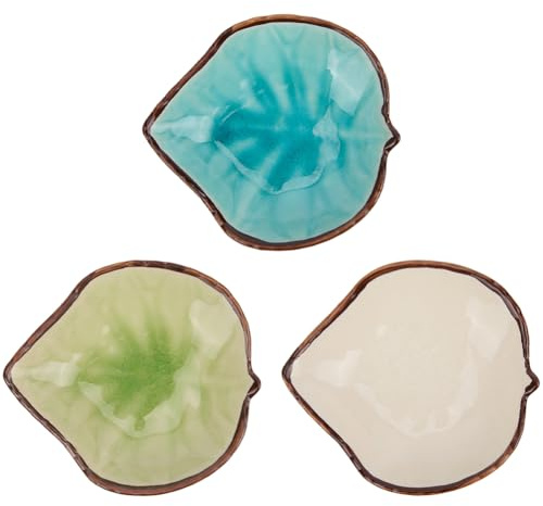 CRASPIRE Juego 3 Cuenco Cerámica Forma Hoja Salsa Cuencos Pequeños Estilo Japonés Aperitivos Salsa Soja Sushi Condimentos Aceite Vinagre Y Mermelada Cocina Hogar Restaurante Decoración Mesa