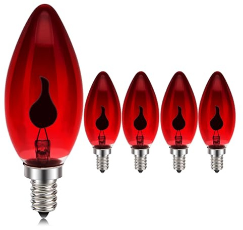 Ruiandsion Rote Flamme LED Leuchte E14 3W, 5er-Pack C35 Flackerleuchten für Halloween- Weihnachtsdeko, Tischlampen, Sammlervitrinen, 220-240V