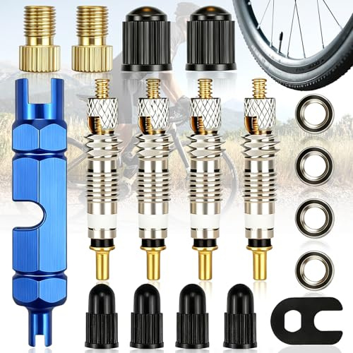 Benaton Presta Ventil Repasaturset 18-Teilig, Französisches Fahrradventil Set, Ventilkernentferner Presta, Fahrradventil Ventil Set mit Adapter- Ventilschlüssel-Ersatzeinsätzen Für MTB & Rennrad