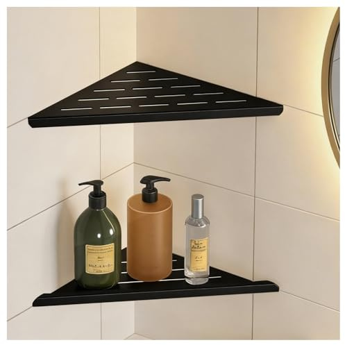 YACVCL Matte Black Corner Shower Shelf 25.5cm 2 Pack | 304 Stainless Steel Recessed Corner Shelf Bathroom for Tiled 90° Wall,No Drilling Floating Shower Shelves Shampoo Holder