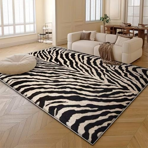 SOJAWA Schwarz-weißer Zebrateppich 180x230cm, natürliches Animal-Print-Muster, weich und rutschfest, waschbarer Kurzflor-Teppich, leicht zu reinigen für Wohnzimmer, Schlafzimmer, Esszimmer und Flur