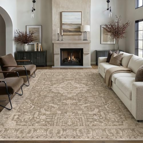 PureCozy Taupe Teppich Wohnzimmer 200x300cm Vintage Waschbarer | Groß,Waschbarer Teppich Wohnzimmer, Rutschfest, Geeignet Für Schlafzimmer, Esszimmer,Büro
