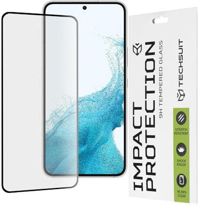 Techsuit Displayschutzfolie für Samsung Galaxy S22 5G, S23 Gehärtetes Glas mit 9H Härte, Vollständige Abdeckung, Stoßschutz, Oleophobe Beschichtung, Anti Fingerabdruck, Kratzfest, 111D Full Glue