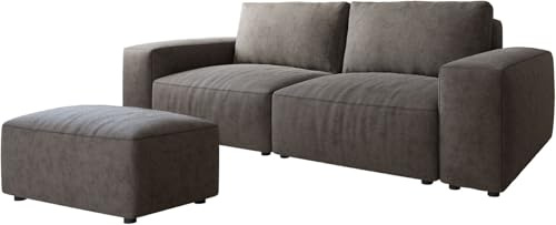 DELIFE Big-Couch Lanzo Mikrofaser Khakibraun 230x95 cm mit Hocker