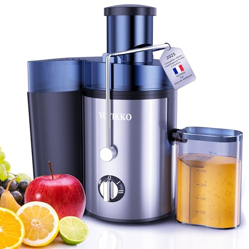 Centrifugeuse Extracteur de Jus, 3 vitesses, extracteur Frutta e Verdura 800W avec bouche de 75 mm de large, facile à nettoyer, acier inoxydable sans BPA (argent-x118)