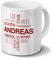 printplanet Tasse mit Namen Andreas Positive Eigenschaften Tagcloud - Rot - Namenstasse, Kaffeebecher, Mug, Becher, Kaffeetasse