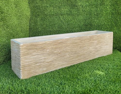 AnaParra Jardinera Rectangular Moderna en hormigón aligerado para Exterior Rectangular Pacífico 60X17X19cm. Natural Musgo Verde|Peso: 15Kg.|11 l.