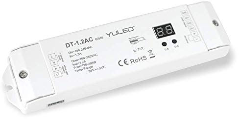 YULED AC Triac DALI Dimmer 1,2A / 288W 100-240V 1 Kanal Push Dim 0-100% Adresse einstellbar für LED, Glühlampen und Halogen Leuchtmittel