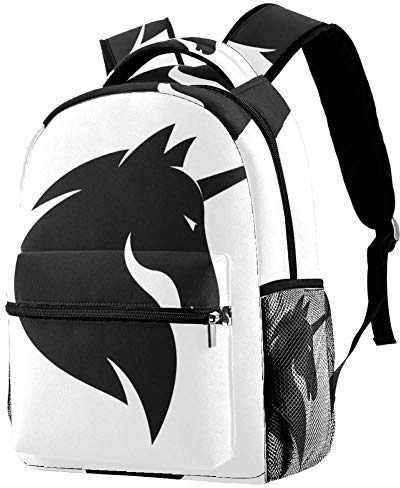 Lorvies Schwarzer Einhorn-Rucksack, Schulterrucksack, Büchertasche für Schule, Studenten, Reisetaschen