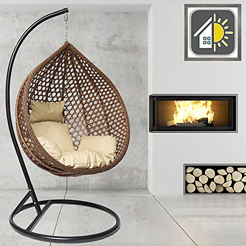 GOODS EMPORIUM Luxury Rattan Hanging Egg Chair Outdoor & Indoor Garden Swing Chair Hammock with Cushions - RAINCOVER INCLUDED (Large, Black - Brown - Beige)