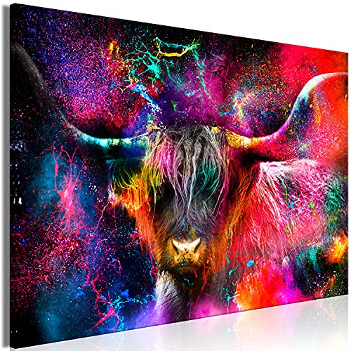 murando - Leinwand Bilder Tier Leinwandbild 1 tlg Kunstdruck modern Wandbilder Groß XXL Wohnzimmer Wanddekoration Design Wandbild Wand Bild - Highland Kuh bunt Farbflecken Abstrakt g-C-0335-b-a