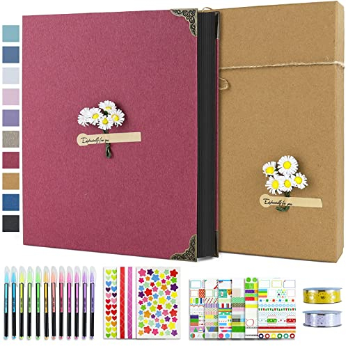 Vienrose Fotoalbum zum Selbstgestalten 21x27 cm, DIY Fotobuch mit 60 Schwarzen Seiten Scrapbook, 10x15 Fotos Spiralalbum Geschenk für Absolvierte Geburtstag Weihnachten Hochzeit Familie Baby