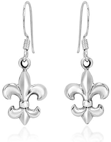 Boucles d'oreilles pendantes en forme de fleur de lys en argent sterling 925