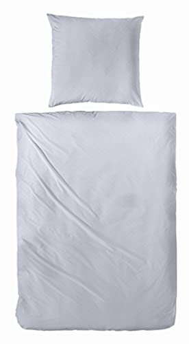 Hahn Mako Satin Bettwäsche Set 2tlg, Falsches Uni mit dezentem Muster, Temperaturausgleichende Ganzjahres Bettwäsche, weich und edel glänzend, Silber 135x200 cm + 80x80 cm