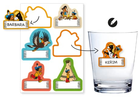 Namensaufkleber * YAKARI * zum Beschriften | 6 Sticker auf einem A5 Bogen | als ergänzende Alternative zu Pappbecher | Indianer Aufkleber zum Kindergeburtstag & Basteln