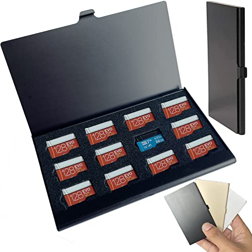 Aluminum Waterproof Memory Card Case - 12 Slot Micro SD/Micro SDHC/TF Card Holder, Rustproof Protector Cover Storage (Black)