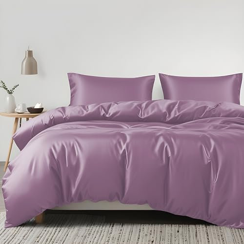 LINENWALAS Bettbezug-Set aus 100 % Bio-Eukalyptus-Tencel, 3-teilig, mit Reißverschluss und Eckbändern, weichste kühlende Luxus-Bettwäsche, perfekt für Haar und Haut, Doppelbett, Flieder