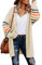 AlvaQ Women's Cardigans Long Sleeve Open Front Rainbow Striped Color Block Loose Casual Womens Oversized Cardigan Ladies Long Lightweight Knit Outwear Coat Jacket Sweaters Beige L UK 14 16