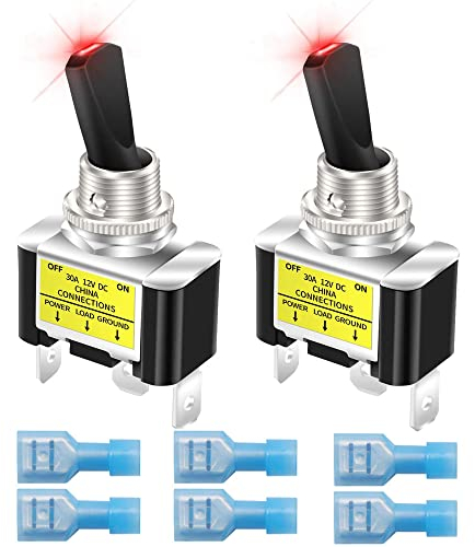 Gebildet 2pcs Wippschalter mit Beleuchtung, 12V 30A, Strapazierfähig Rennwagen Automobil SPST EIN-/Aus Kippschalter, LED Beleuchtet, 12mm Größe (Rot)