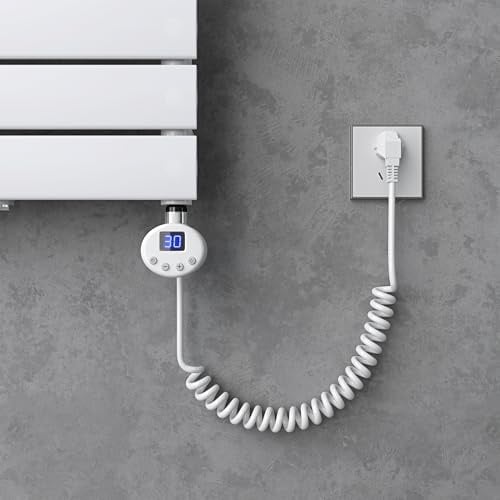 doporro Heizstab mit Thermostat 1000W Elektro Heizpatrone Edelstahl Weiß | Heizelement mit LCD Bildschirmund und Stecker Temperaturregelung für Badheizkörper & Handtuchwärmer Heizstab-02