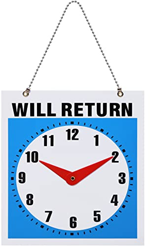 NUOBESTY Cartello aperto e chiuso, aperto come in/Will Return cartello con lancette dell'orologio doppio lato con catena da appendere per negozio di affari e ufficio negozio