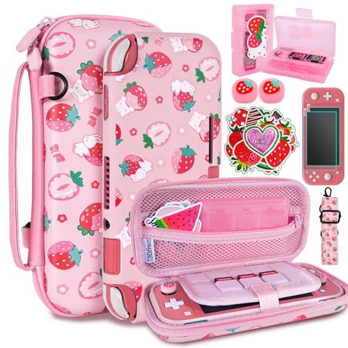 TIKOdirect Étui de transport pour Switch Lite, joli sac de voyage portable résistant aux chocs avec étui de protection souple, protecteurs d'écran, capuchons mignons pour les pouces et étui de cartes