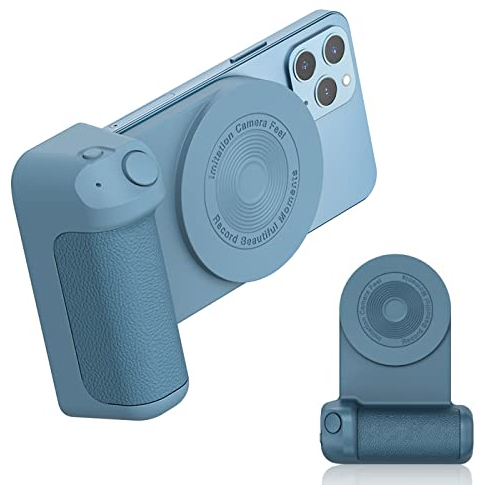 BeisDirect Magnetisch Smartphone CapGrip Handy Selfie Stick Magnetische drahtlose Ladegeräte Kameragriff Stabilisator Bluetooth Kamera Telefon Fotografie Stand Für iPhone Samsung Huawei (Blau)