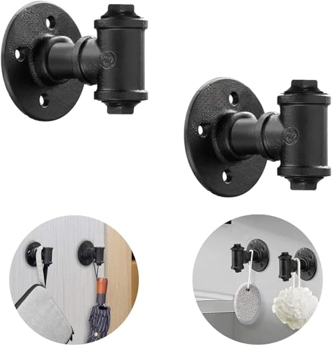 Vintage Válvula Industrial Gancho Hierro Tubería Bata de Pared Gancho Industrial Perchero Estilo Vintage Industrial Pipe Gancho Sombrero Estante Titular Percha Percha Cocina Tubo de Hierro (2 Piezas )