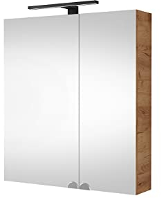 Planetmöbel Spiegelschrank mit LED Beleuchtung 60cm Gold Eiche