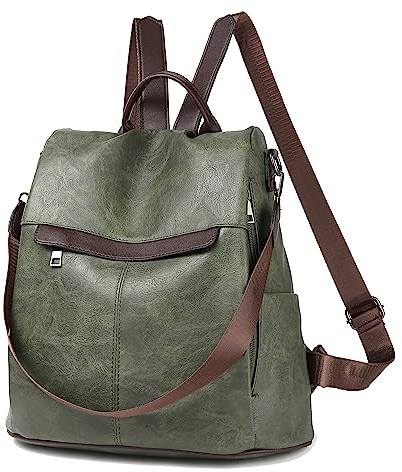Wishliker Damen Rucksack Anti Diebstahl wasserdichte Leder Multifunktions Schultaschen,Green