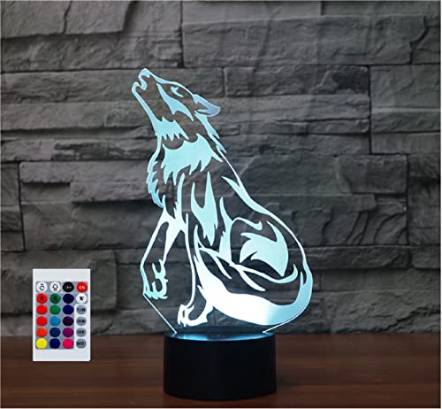 SUPERHONGJIHAO Nachtlicht für Kinder, 3D-Wolf-LED-Lampe mit Fernbedienung, 16 Farbwechsel Geburtstagsgeschenk für Kinder