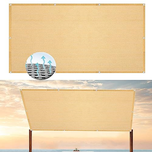 Sonnensegel Rechteckig 3.8 x 6 m Sonnenschutz Atmungsaktiv HDPE UV Schutz Sonnensegel Sonnenschutz Set mit Ösen und Seil für Balkon, Pool, Garten, Sandgelb