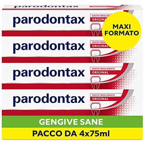Parodontax Dentifricio Original rimuove l'Accumulo di Placca, mantenendo le Gengive Sane, i Denti Forti e l'Alito Fresco, Uso Quotidiano, Pacco da 4 x 75ml