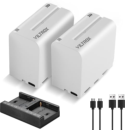 VILTROX NP-F970 Recargable Li-Ion Batería de Repuesto de 2 Piezas y Cargador Smart LED Dual USB-C para Sony NP-F970 F960 F950 F770 F750 F570 F550 Compatible Godox Neewer Camcorder/Monitor/Camera