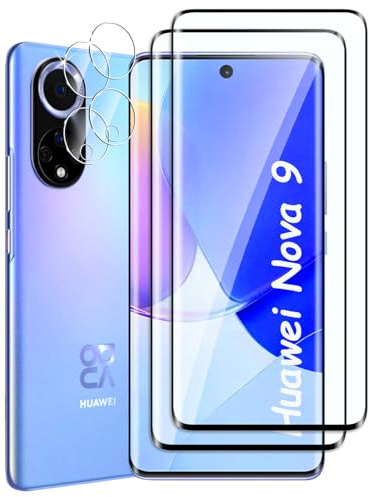 Fyqzio [2+2 Piezas Cristal templado compatible con Huawei Nova 9 y protector de pantalla de cámara,sin burbujas,dureza 9H,antiarañazos,3D Cobertura Completa,HD protector de pantalla