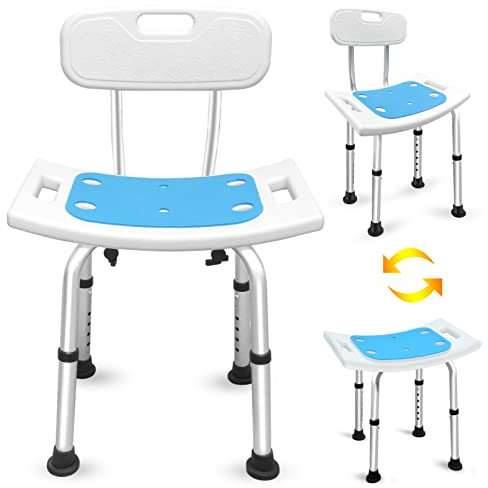 Doctcare Shower Stool with Back for Inside Shower, 2 in 1 Nonslip Shower Chair for Bathtub for Small Space, Tool Free Anti-Slip Shower Seat for Seniors, Elderly, Disabled, Handicap and Injured,350lbs