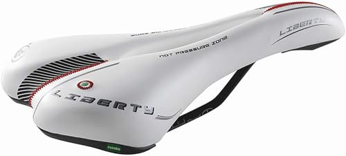 CUCUBA Sattel Montegrappa mit Loch Anti-Prostata für Rennrad, Trekking, Cross und MTB, aus Kunstleder, Modell Liberty, Weiß