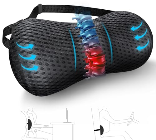Lumbar Support Memory Foam Pillow - Lumbar Pillow with Detachable Elastic Strap for Office Chair & Car Seat Back Support Pillow for Lower Back Pain Relief, Adjustable Back Pillow for Rest Travel