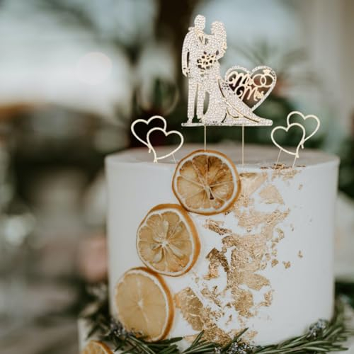 Cake Topper Hochzeit Tortendeko Hochzeit Mr & Mrs Deko Hochzeit Tortenfiguren mit Strass Deko Hochzeitstorte 3 Stück Brautpaar Figuren Torten Deko Tortenstecker zur Hochzeit Verlobung Deko Silber