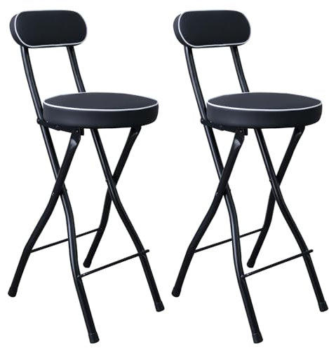 UWEAR Sgabello da bar pieghevole con schienale, sgabelli pieghevoli in pelle imbottita per bancone, sedie pieghevoli, alti e pieghevoli, per adulti, cucina, isola, negozio di chitarra, caffetteria (2