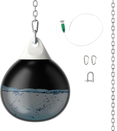 KOMFOTTEU Wasser Boxsack φ55cm, Punchingsack Trainingssack Wasserfüllbar 80kg, Warterbag inkl. Wasserschlauch, Metallkette & Karabiner, Box Punching Bag für Erwachsene Jugend