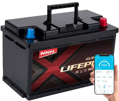 NNH Lithium Batterie 12V 100AH,Aufgewertete A+ Batteriezellen,Lifepo4 100ah mit Bluetooth und 100A BMS Sicherheitsschutz, 8000+ Zyklen, geeignet für RV, Camping, Solarpanels