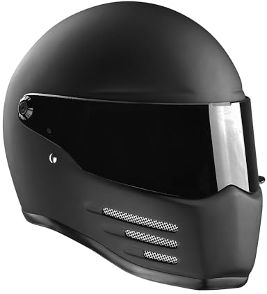 BANDIT Helmets Motorradhelm Integralhelm Fighter schwarz matt transparentes Visier Streetfighter Custom Biker Style Dull Black Motorcycle Helmet Clear Visor zugelassen FIMB (M)