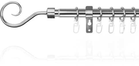 Lichtblick Gardinenstange Kringel, 16 mm, ausziehbar, 1 läufig, 130-240 cm Länge, inklusive Wandhalter und Ringe mit Faltenleghaken Edelstahloptik