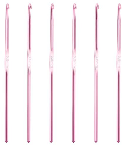 6Pcs 3.5mm Aluminum Crochet Hook, Size E (Size 4) Knitting Needles Craft Yarn, Crochet Hook for DIY Craft, Gold Crochet Needles for Knitting Scarf(Pink)